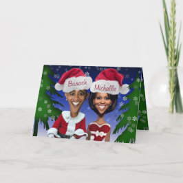 Obama Barack och Michelle Obama Caricature Helgdag Helgkort