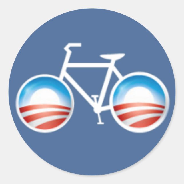 Obama Bicycle Sticker Runt Klistermärke (Framsida)