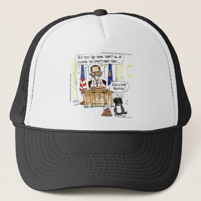Obama & Bo Satiriska Tecknade Presentgåvor T-shirt Keps (Framsida)