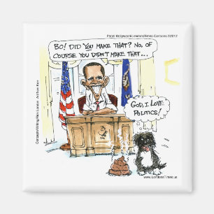Obama & Bo Satiriska Tecknade Serier Presenter T-s Magnet