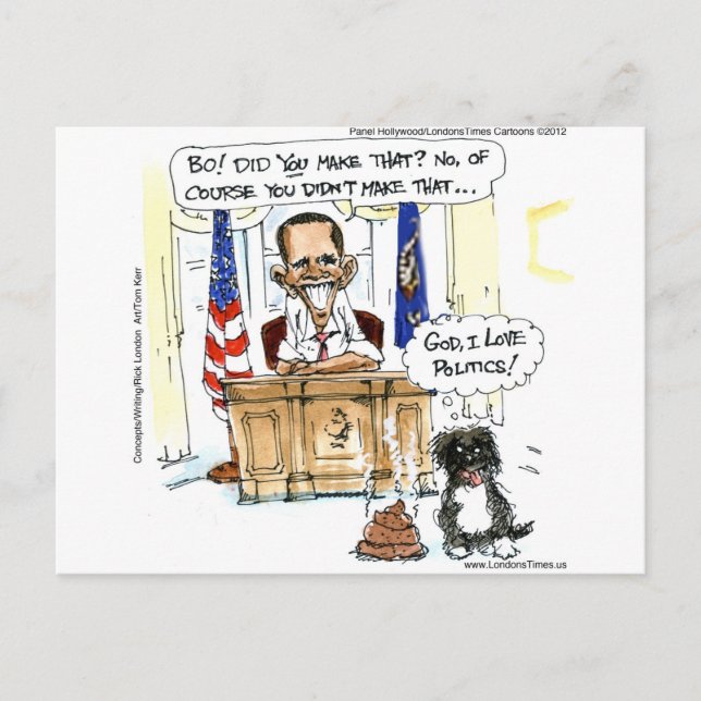 Obama & Bo Satiriska Tecknade Serier Presenter T-s Vykort (Framsida)