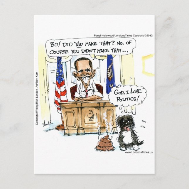 Obama & Bo Satiriska Tecknade Serier Presenter T-s Vykort (Framsida)