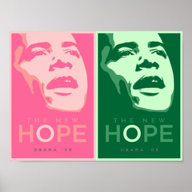 Obama - Den nya hoppets Rosa och Grönt Poster (Framsidan)