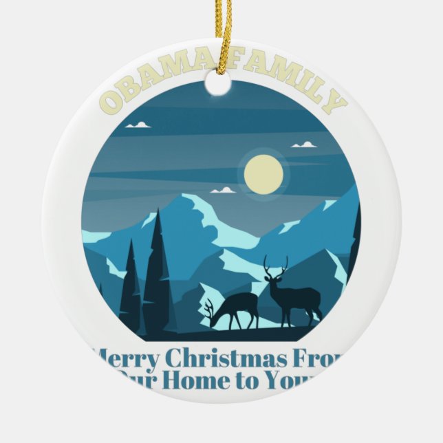 Obama Family God jul från vårt hem Julgransprydnad Keramik (Framsidan)