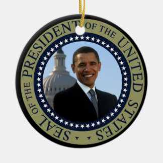 Obama förseglar guld- presidents- förseglar julgransprydnad keramik