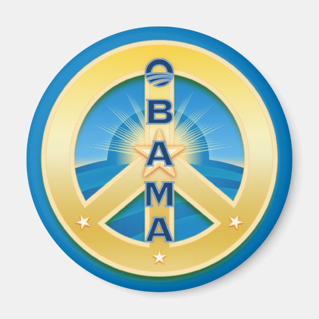Obama GoldStar Peace Magnet, rund på blå Magnet (Framsidan)