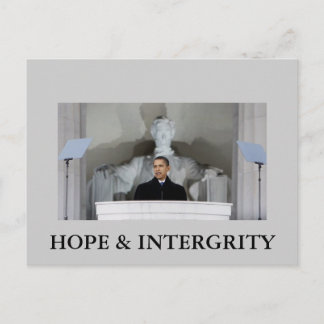 OBAMA HOPE & INTERGRITY POSTCARD VYKORT