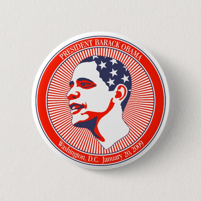 Obama invigning i röd vit och blått knapp (Framsida)