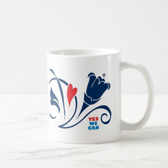 Obama - ja kan vi, kärlekblommar muggen, klassiker kaffemugg (Höger)
