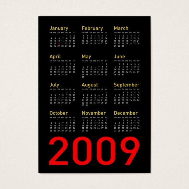 Obama Memorabilia - 2009 Pocket Calendar Visitkort (Framsidan)