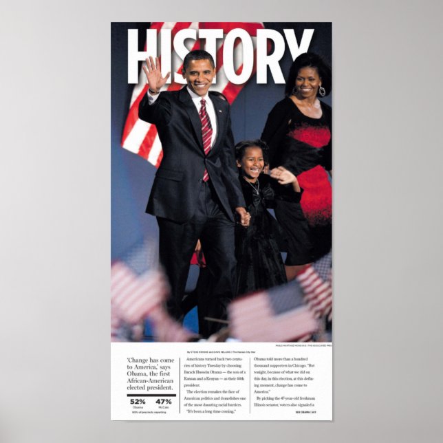 Obama: Nyhetsblad för historik Poster (Framsidan)