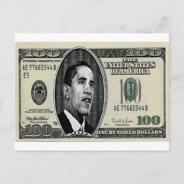 Obama på 100 dollar vykort (Framsida)