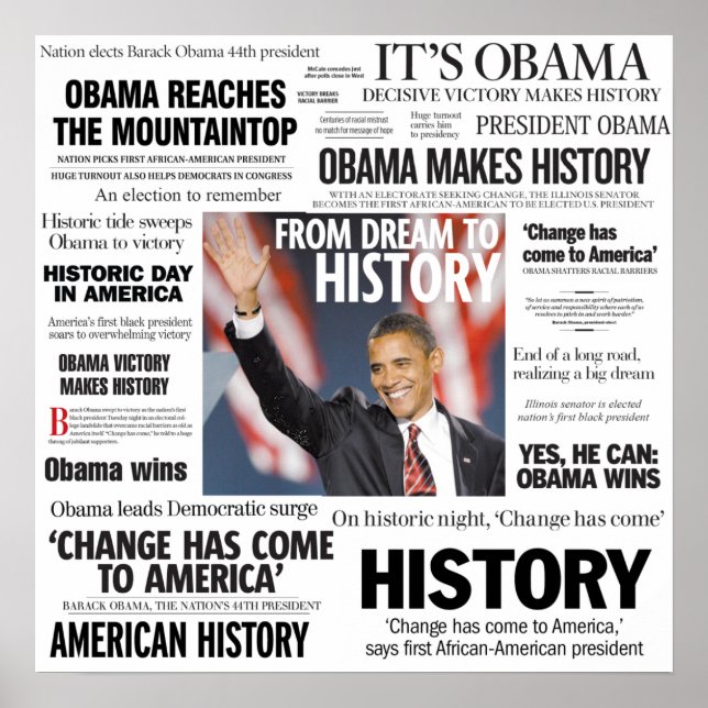 Obama: Poster från Dream till Historikrubrik (Framsidan)