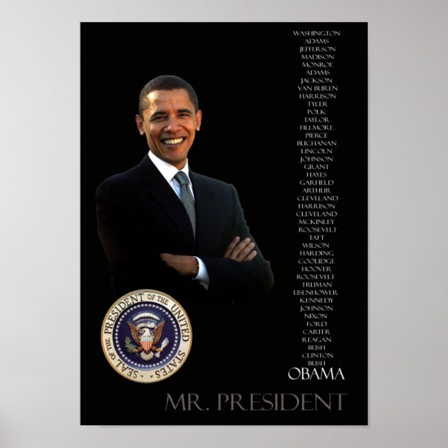 Obama Poster - lista över alla 44 presidenter (Framsidan)