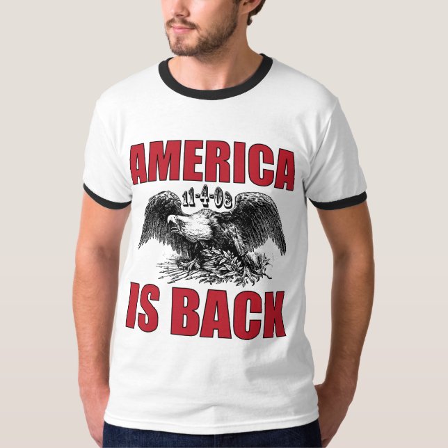 Obama segrar - Amerika är tillbaka Nov-4-08 Tee (Framsida)