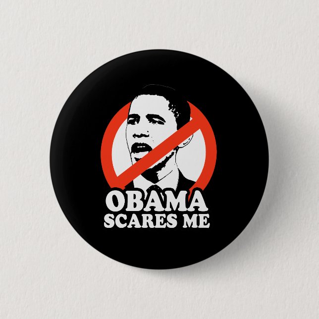OBAMA SKRÄMMER MIG/ANTI-OBAMA T-SHIRT KNAPP (Framsida)