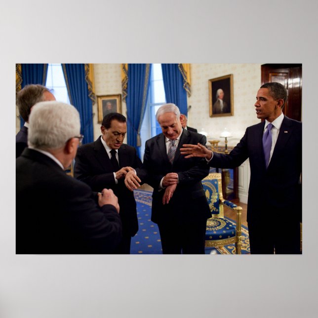 Obama träffar Netanyahu och Mubarak i Vita huset Poster (Framsidan)