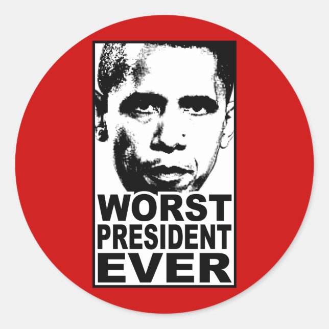 Obama, värst president någonsin runt klistermärke (Framsida)