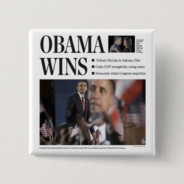 Obama Wins Button Knapp (Framsida)