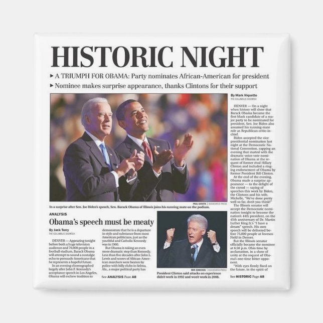 Obamas historiska nattmagnet magnet (Framsidan)