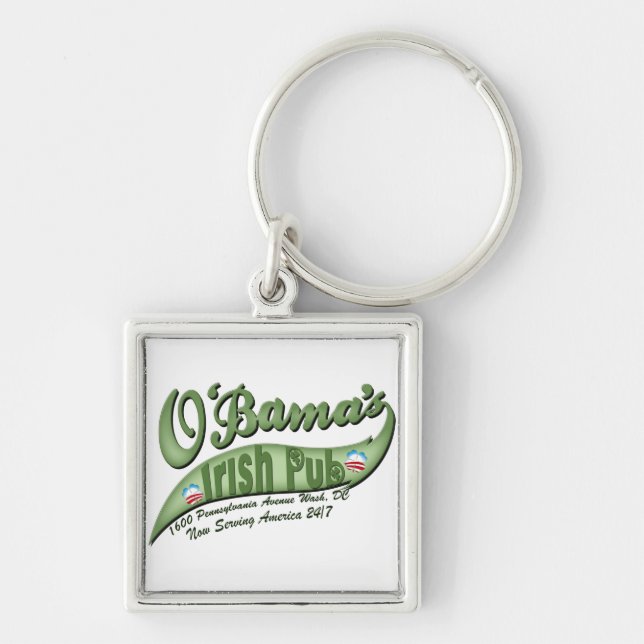 O'bamas Irish Pub Fyrkantig Silverfärgad Nyckelring (Framsidan)