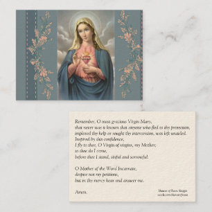 Obefläckad hjärta av kortet för Mary Memorare Visitkort