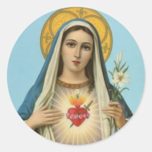 Obefläckad hjärta av Mary - ro, lilja, svärd Runt Klistermärke