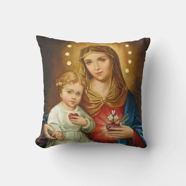 Obefläckad hjärta Mary med babyen Jesus Kudde (Framsida)