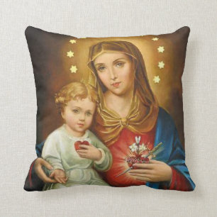 Obefläckad hjärta Mary med babyen Jesus Kudde