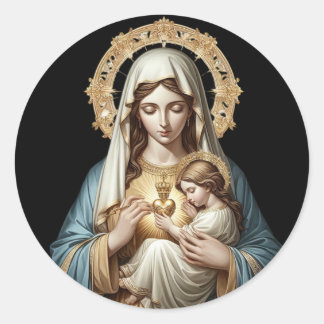 Obefläckade Avlelsen Maria med Jesus Runt Klistermärke