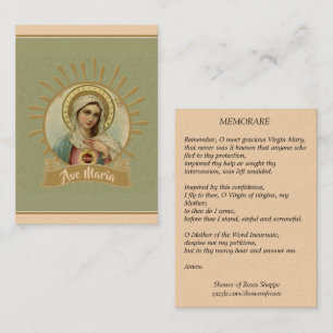 Obefläckat Mary Memorare heligakort Visitkort