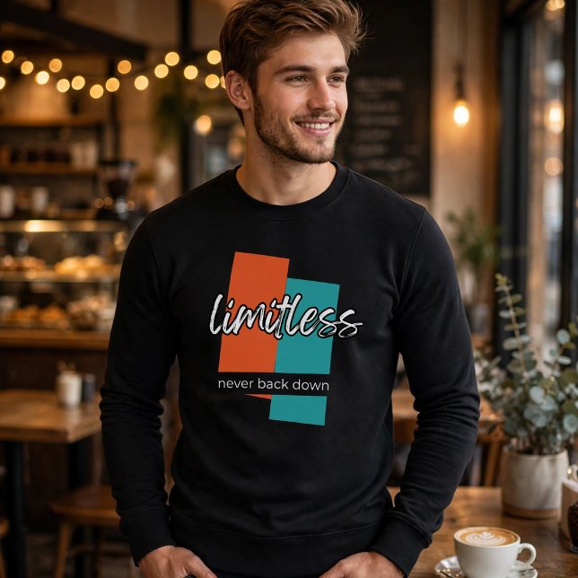 Obegränsad Aldrig Ge Upp  Lång Ärmad Tröja (Limitless never back down - retro motivational sweatshirt lifestyle mockup)
