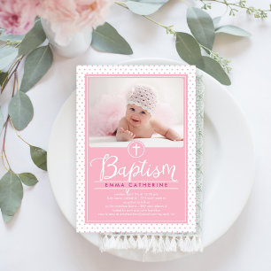 Obehaglig dots Baptism-inbjudan - Rosa Inbjudningar
