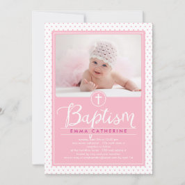 Obehaglig dots Baptism-inbjudan - Rosa Inbjudningar
