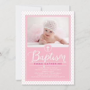 Obehaglig dots Baptism-inbjudan - Rosa Inbjudningar