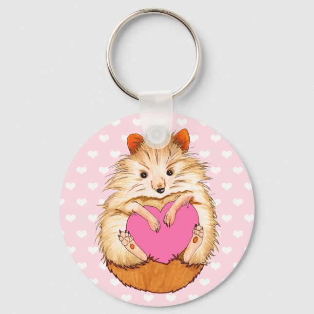 Obehagliga Hamster Illustration & Hearts Nyckelring (Framsida)