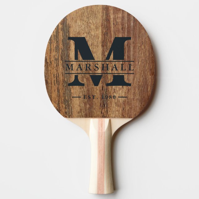 Obehandlad furu Monogram & Namn överlägg Pingisracket (Baksidan)