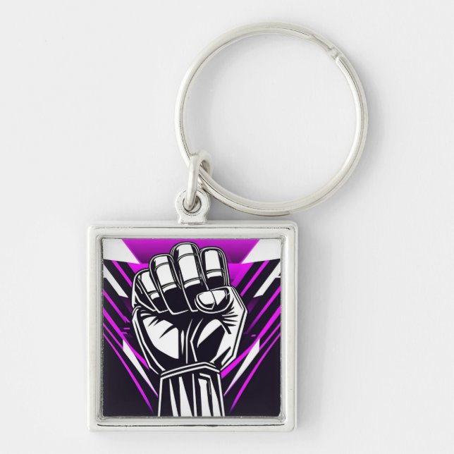OBEHÖRIG FIST-Tecknad Fyrkantig Silverfärgad Nyckelring (Framsidan)