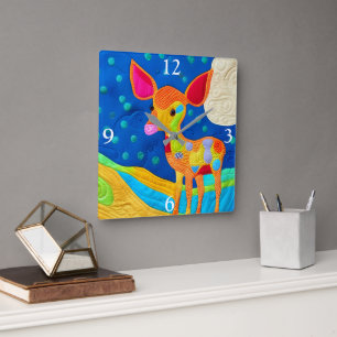 Obekväm liten Baby-Hjort - Quilt-like-design Fyrkantig Klocka