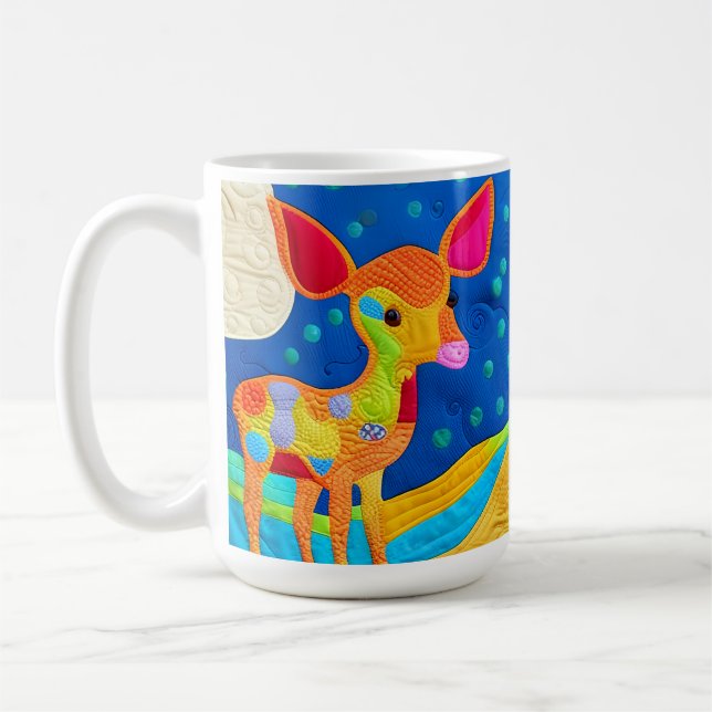 Obekväm liten Baby-Hjort - Quilt-like-design Kaffemugg (Vänster)