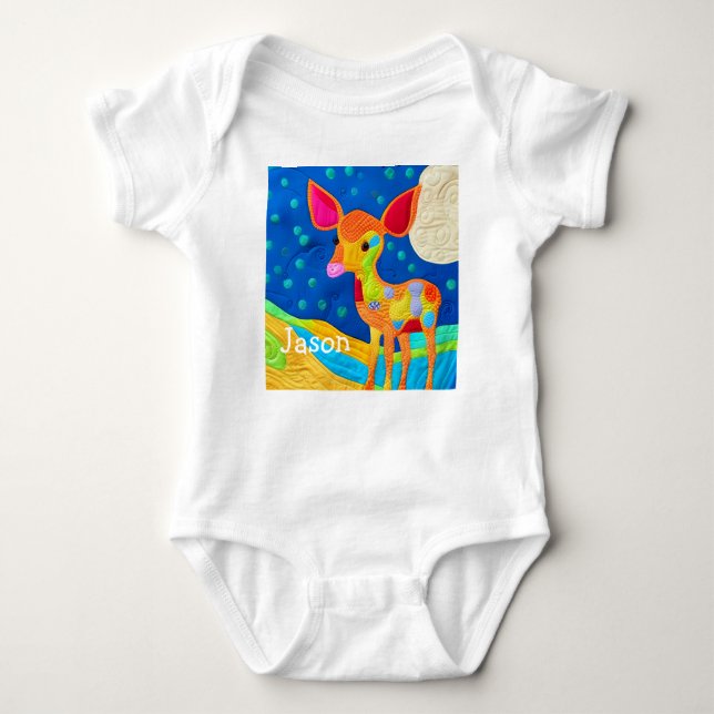Obekväm liten Baby-Hjort - Quilt-like-design T Shirt (Framsida)