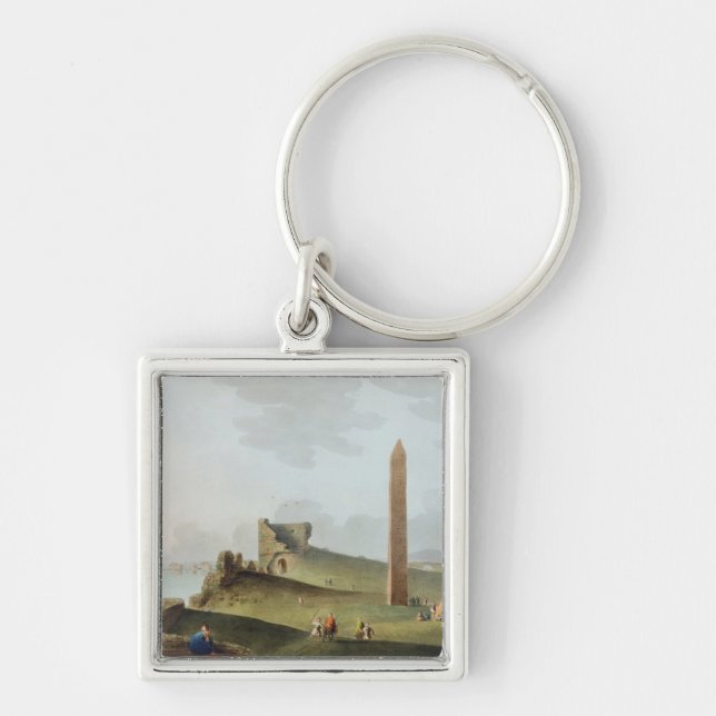 Obelisksna på Alexandria som kallas Cleopatras Nee Fyrkantig Silverfärgad Nyckelring (Framsidan)