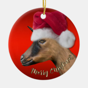 Oberhasli Goat Santa Hat-julprydnaden Julgransprydnad Keramik