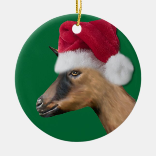 Oberhasli Goat Santa Hat-julprydnaden Julgransprydnad Keramik (Framsidan)