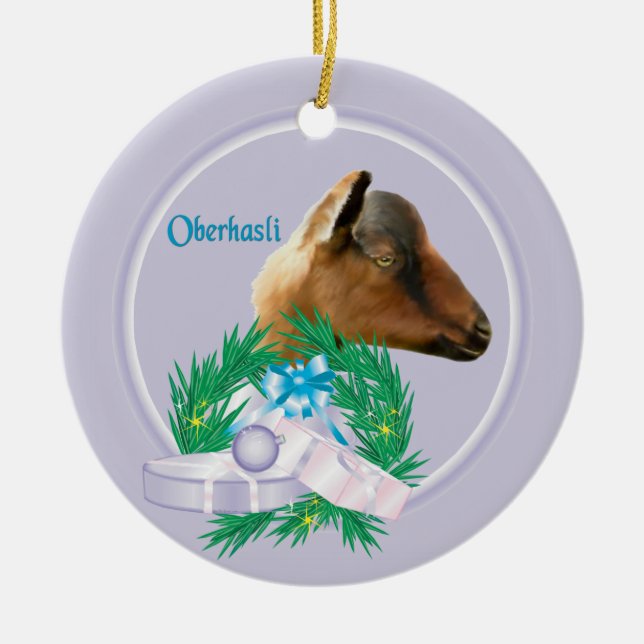 Oberhasli Goat Wandan Helgdag Ornament (Framsidan)
