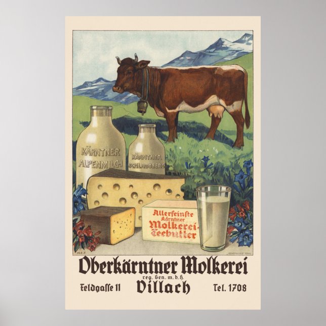 Oberkärn tner Molkerei Austria Vintage affisch 193 (Framsidan)