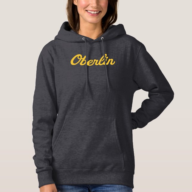Oberlin Women's Script Mörk Grått Hoodie T Shirt (Framsida)