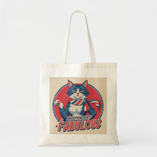 Oberoende & Fabulous - Patriotic Cat Tote Bag Tygkasse (Framsidan)