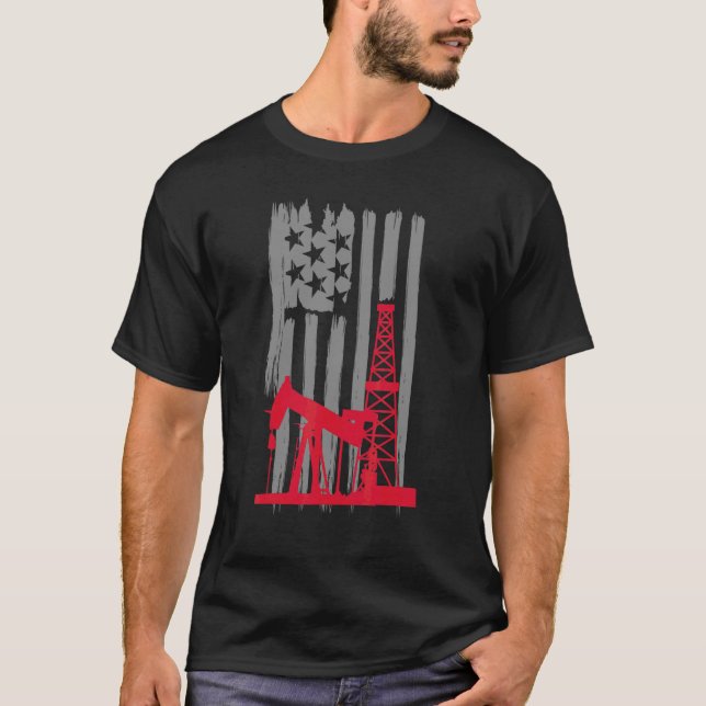 Oberoende för American Worker Oil USA flagga T Shirt (Framsida)