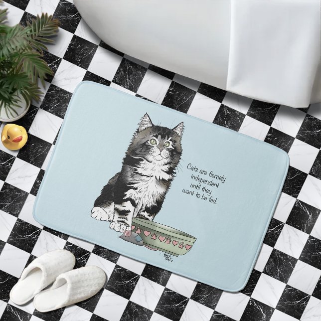Oberoende Grå Tabby Blå Söt Rolig Katt Badrumsmatta (Skapare uppladdad)